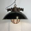 Black Enamel and Cast Iron Industrial Cage Pendant Light, 1950s