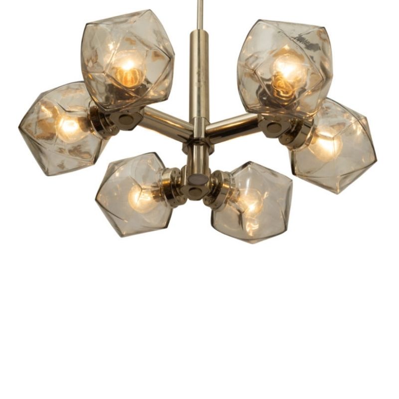 Vintage chandelier, smoked frosted glass shades