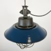 Blue Enamel and Cast Iron Industrial Cage Pendant Light, 1960s