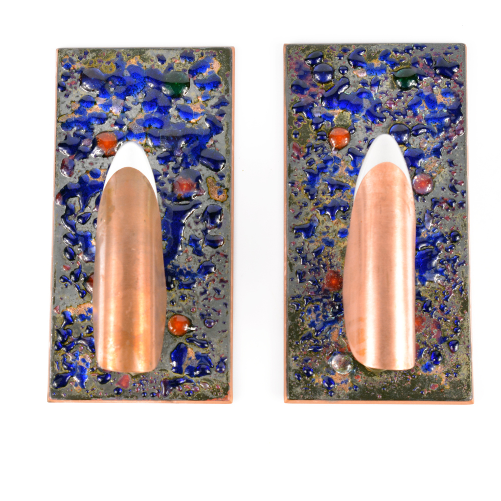 1960s copper enamel wall lamps, Germany – a pair