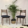 Pair of scandinavian chairs, blue fabric seat, year 60 .