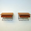 Vintage dark teak pair of wall night tables with drawers - Sweden 1950s