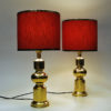 Classic pair of Swedish Brass table lamps with red shades by Aneta 1970s