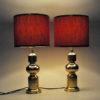 Pair of Swedish vintage brass table lamps with red shades by Aneta