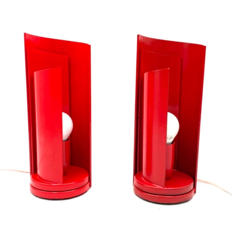 Pair of Bright red Eclipse table lamps, Candle, Italy, 1970s