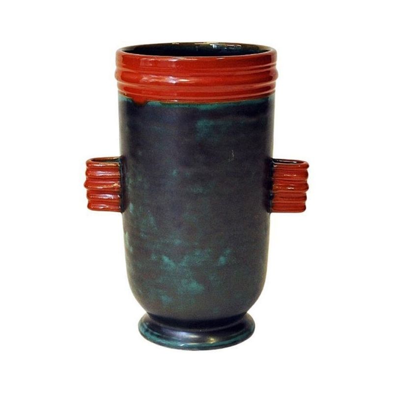 Glaced browngreen and orange Ceramic vase by Upsala-Ekeby, Sweden 1940s