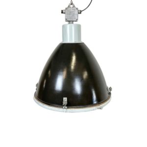 Large Industrial Black Enamel Factory Lamp with Glass Cover, 1960s
