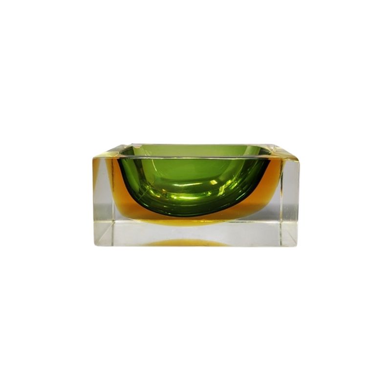 1960s Gorgeous Green and Yellow Rectangular Ashtray or Catchall By Flavio Poli for Seguso. Made in Italy