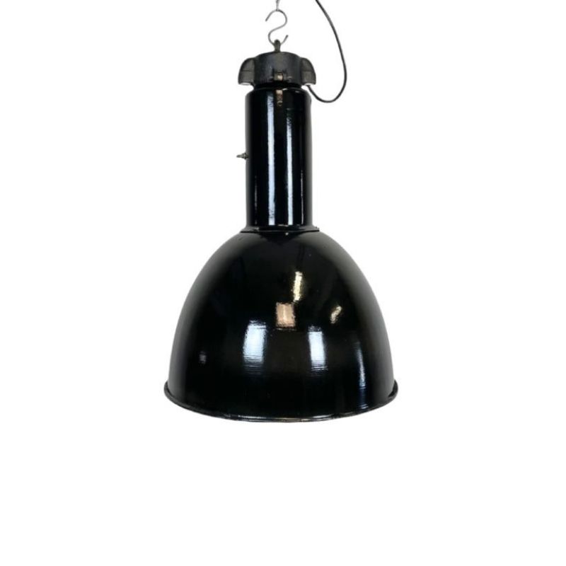 Industrial Bauhaus Black Enamel Pendant Lamp, 1930s, 10x