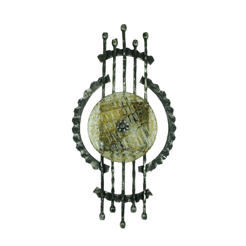 mid century brutalist wrought iron and glass WALL LAMP sconce