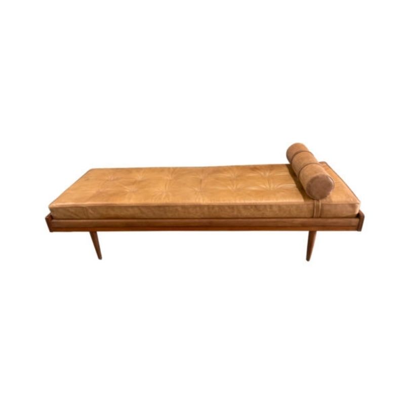 Vintage Danish Daybed in Tan Leather