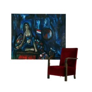 Large oil painting by Theo van der Horst showing a girl and sailor