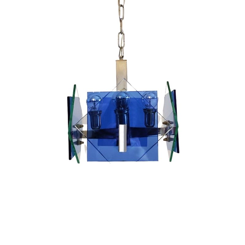 Prodotti 1970s Gorgeous Blue and Green Pendant Lamp from Veca by Fontana Arte. Made in Italy