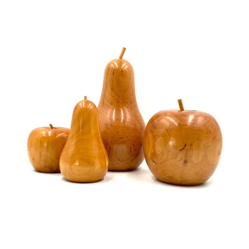 Wooden Fruit set in pear wood moneyboxes, Italy 1970s