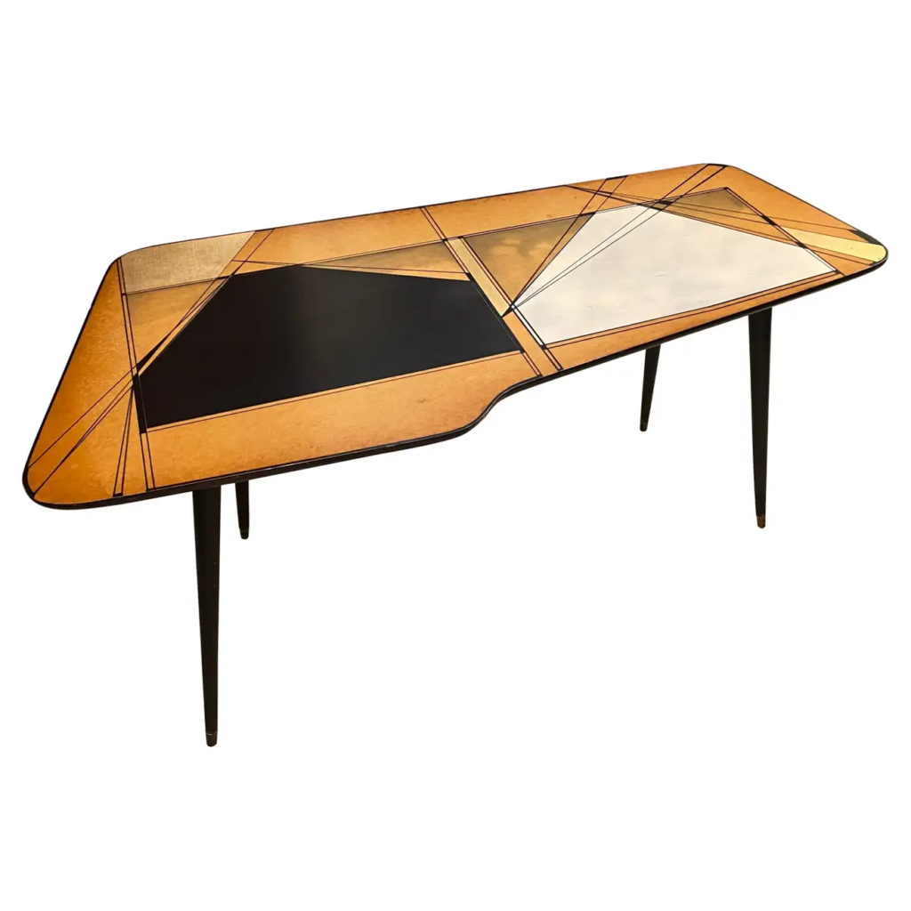 1960s Mid-Century Modern Abstract Hand-Painted Wood and Brass Italian Side Table