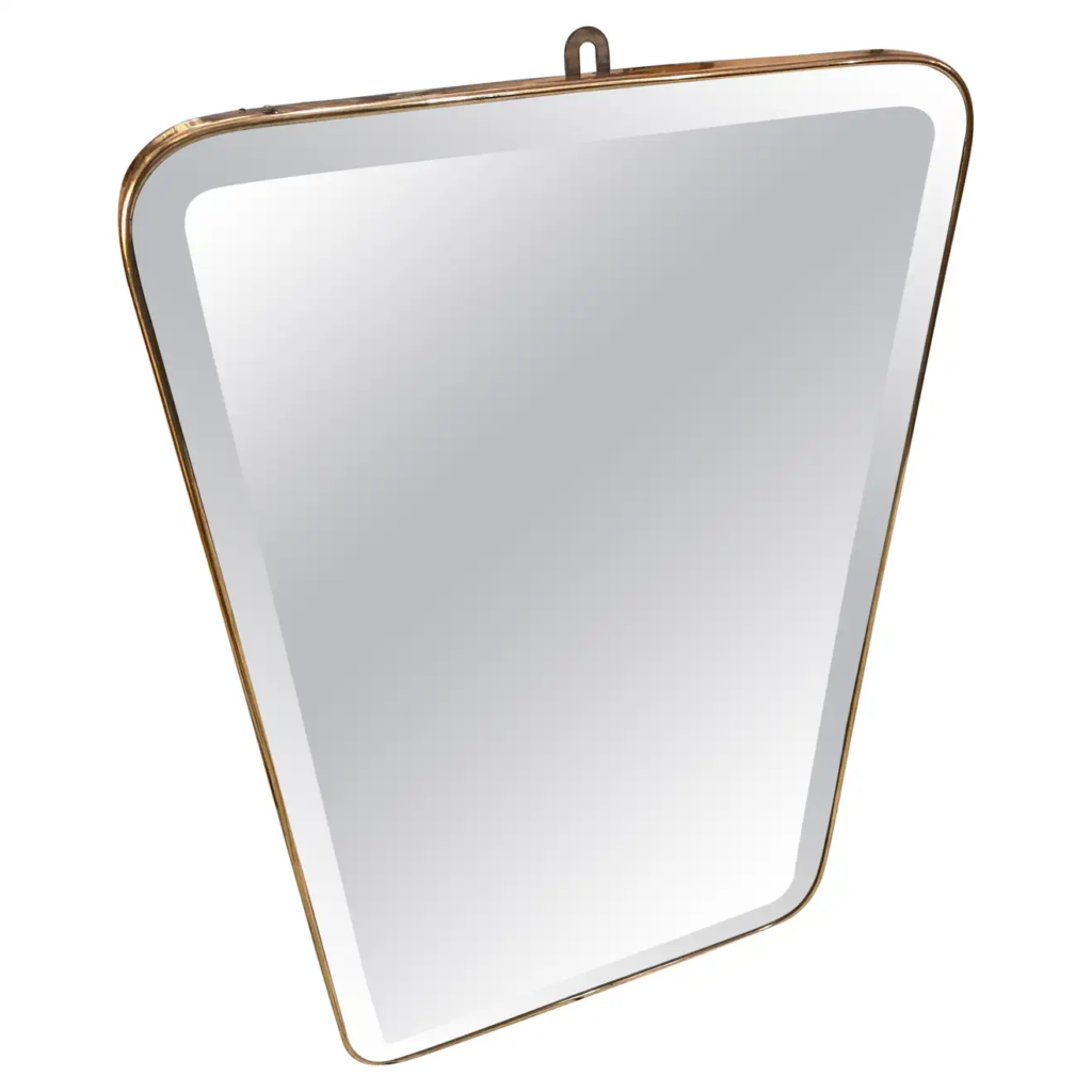 1950s Mid-Century Modern Brass Italian Wall Mirror in the Manner of Giò Ponti
