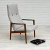 Danish vintage high-backed armchair in teak and cowskind, 1970s