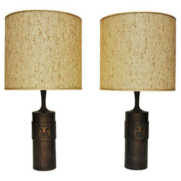 Bronze pair of table lamps with lion decor by Stig Blomberg, Sweden 1960s Bronze pair of table lamps with lion decor by Stig Blomberg, Sweden 1960s