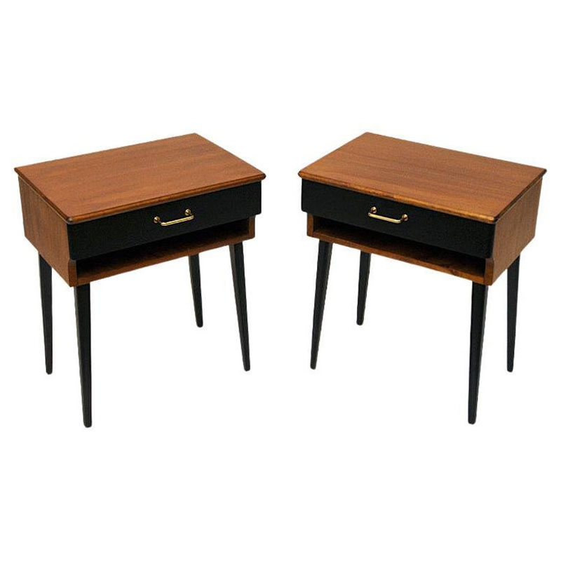 Elegant pair of Swedish teak and brass night or side tables 1950s