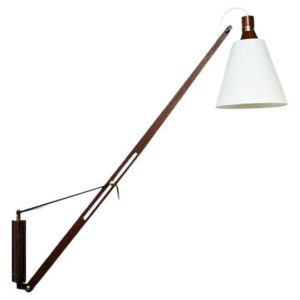 Lovely Norwegian Teak wall lamp with white shade by T. Røste & Co Norway 1950s