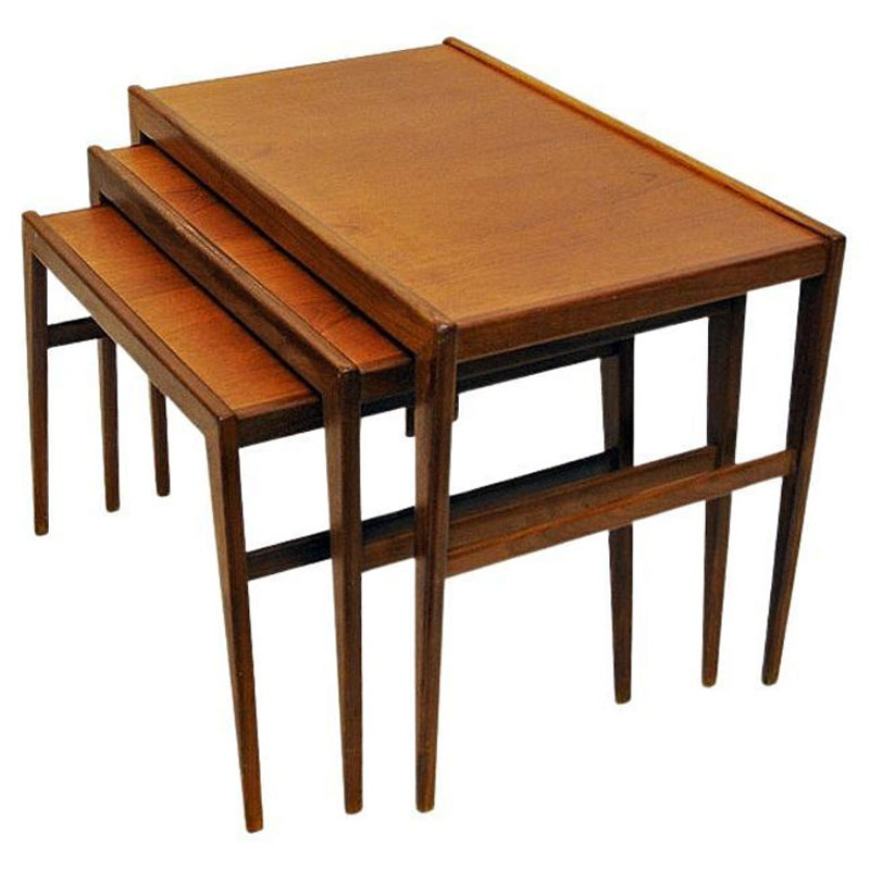Lovely midcentury Teak set of tripple insert tables, Scandinava 1950s
