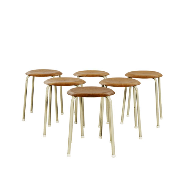 Set of 6 Scandinavian stackable stools, 1950s