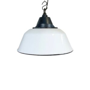 White Enamel and Cast Iron Industrial Pendant Light, 1960s, 16x