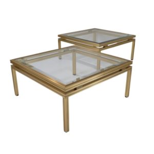 Pierre Vandel side coffee table, a pair, gilt metal, 1970`s ca, French