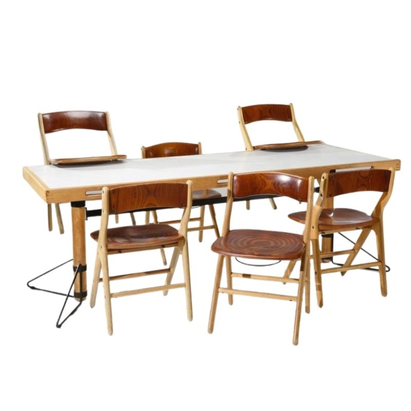Table and 6 chairs set – Marc Held – Edition Bessière – 1983