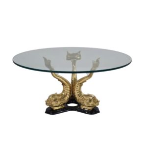 Vintage bronze dolphins coffee table, Maison Charles, 1960`s ca, French
