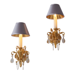 Sciolari sconces wall lights, a pair, gilt brass & crystals, 1960`s ca, Italian, rewired