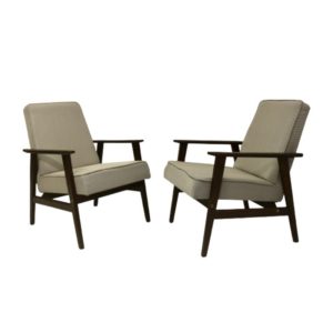 Pair of armchairs Henryk Lis 300-190 1970s reupholstered gray textured fabric.