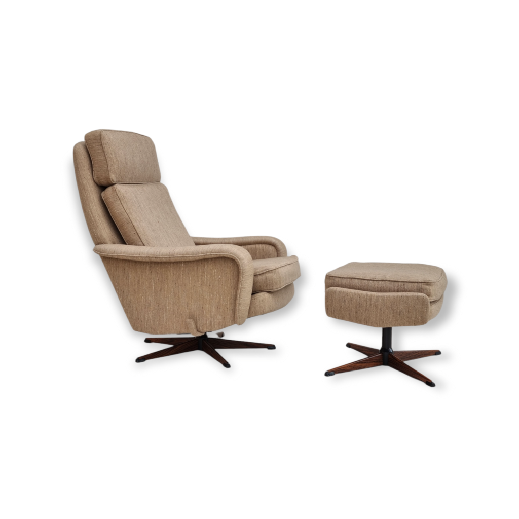 1970s, Danish design, swivel armchair, footstool, wool, original condition