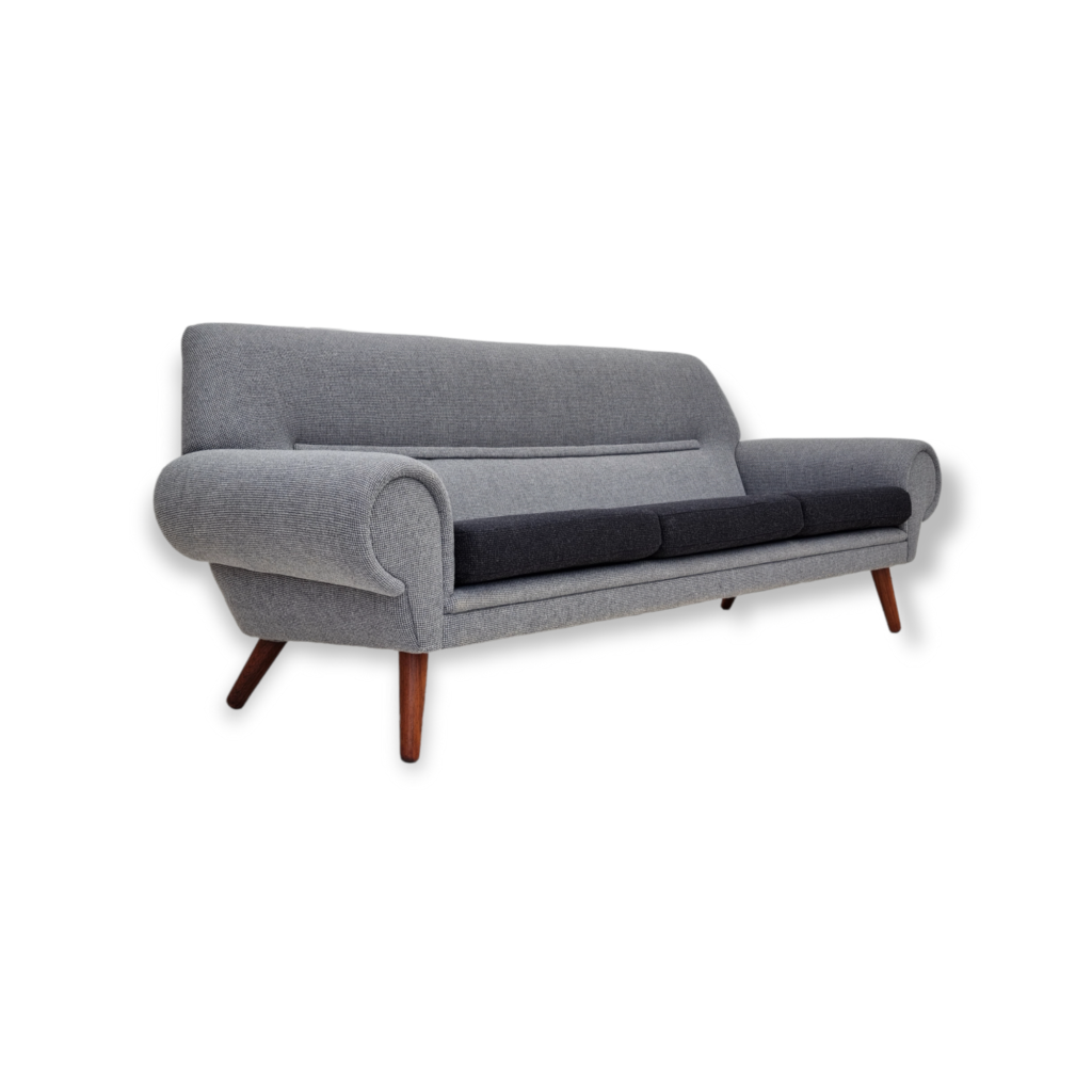 60s, Danish design by Kurt Østervig, 3 seater sofa, model 14, wool, exotic wood