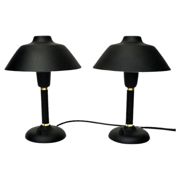 Black and classic Swedish pair of metal table lamps 1950s Black and classic Swedish pair of metal table lamps 1950s