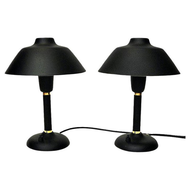 Black and classic Swedish pair of metal table lamps 1950s