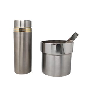 1970s Gorgeous Cocktail Shaker in Gold 24K and Stainless Steel With Ice Bucket by Piazza. Made in Italy