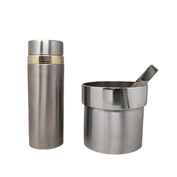 1970s Gorgeous Cocktail Shaker in Gold 24K and Stainless Steel With Ice Bucket by Piazza. Made in Italy