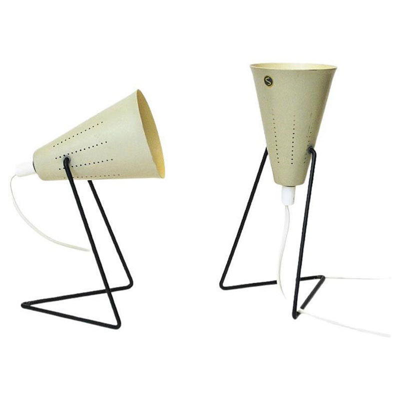 Swedish cream white metal table lamp pair by Svend Aage Holm-Sørensen 1950s