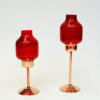 Swedish bronze Candle holder pair with red glassdomes by Gnosjö Konstmide 1960s