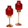 Swedish bronze Candle holder pair with red glassdomes by Gnosjö Konstmide 1960s