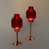 Swedish bronze Candle holder pair with red glassdomes by Gnosjö Konstmide 1960s