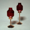 Swedish bronze Candle holder pair with red glassdomes by Gnosjö Konstmide 1960s