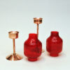 Swedish bronze Candle holder pair with red glassdomes by Gnosjö Konstmide 1960s