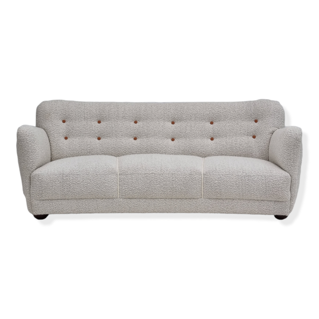 60s, renovated Danish 3 pers. “banana” sofa, upholstery fabric