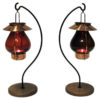 Swedish bronze Candle holder pair with red glass by Gunnar Ander- Ystad Metall 1960s