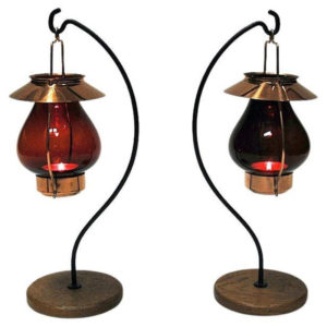 Swedish bronze Candle holder pair with red glass by Gunnar Ander- Ystad Metall 1960s