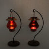 Swedish bronze Candle holder pair with red glass by Gunnar Ander- Ystad Metall 1960s