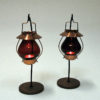 Swedish bronze Candle holder pair with red glass by Gunnar Ander- Ystad Metall 1960s