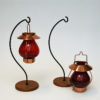 Swedish bronze Candle holder pair with red glass by Gunnar Ander- Ystad Metall 1960s